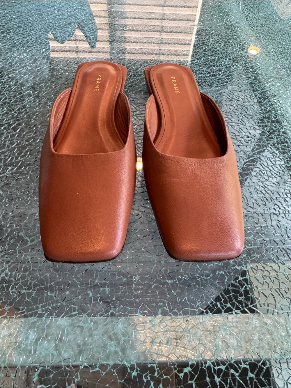 Frame Denim Women's Brown Leather Slip-On Mules 38